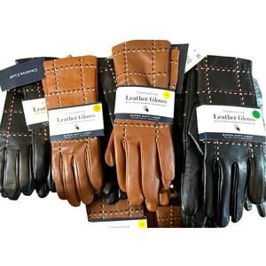 Charter Club Plaid Top Stitch Leather Smart Gloves Super Soft Lining New